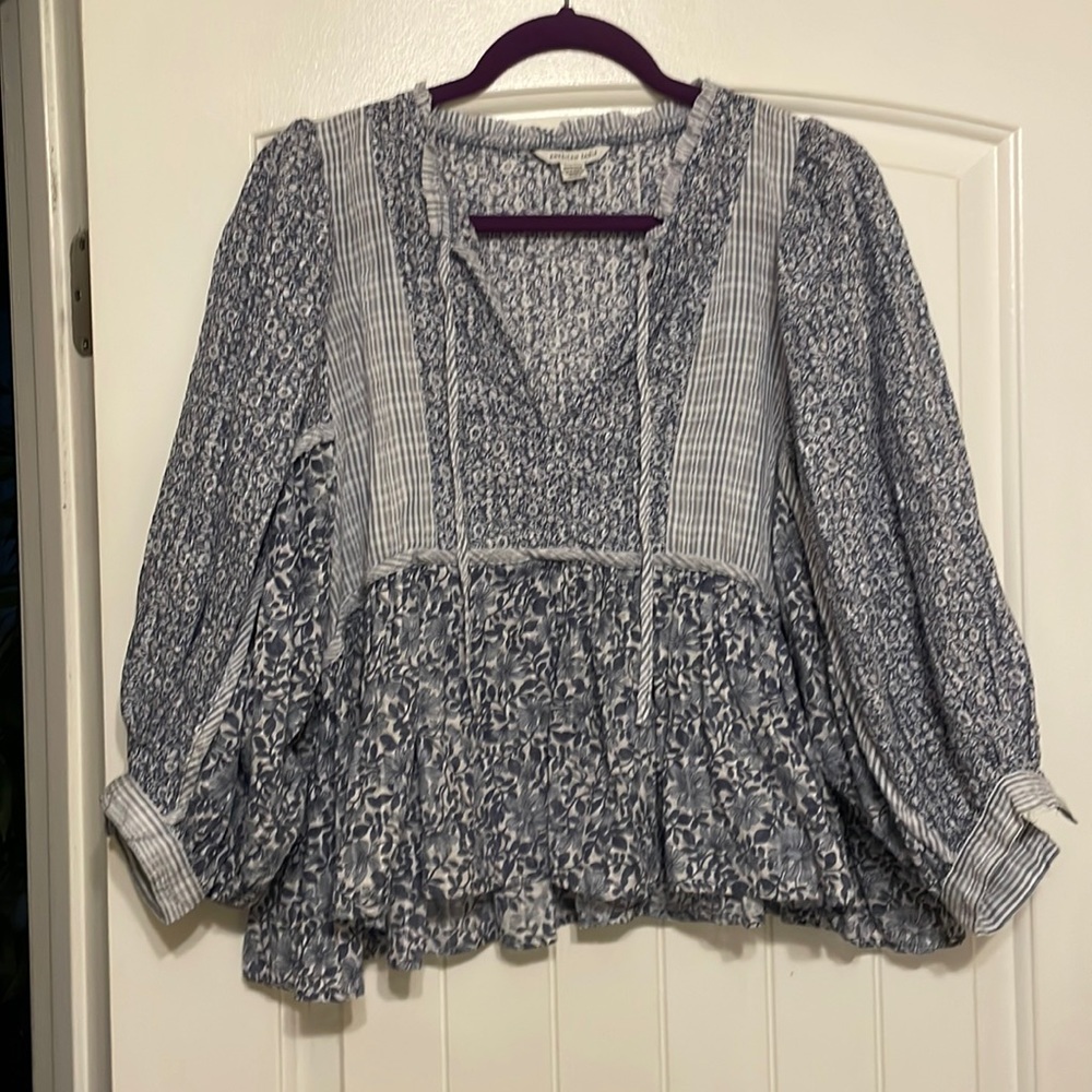 AE Twin print peasant boxy crop top